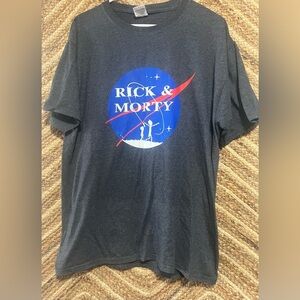 Rick & Morty Men's Graphic Gray Short Sleeve Tshirt,NASA Logo,Size L